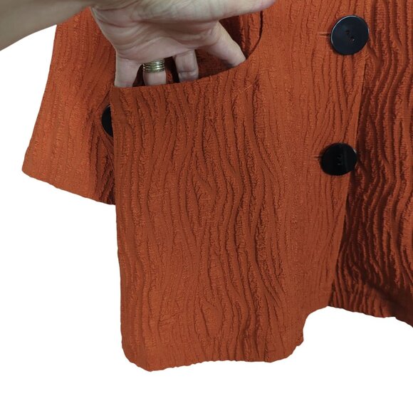 Ali Miles 3/4" sleeve burnt orange button front pockets Tunic Textured Jacket Lg - Picture 4 of 16